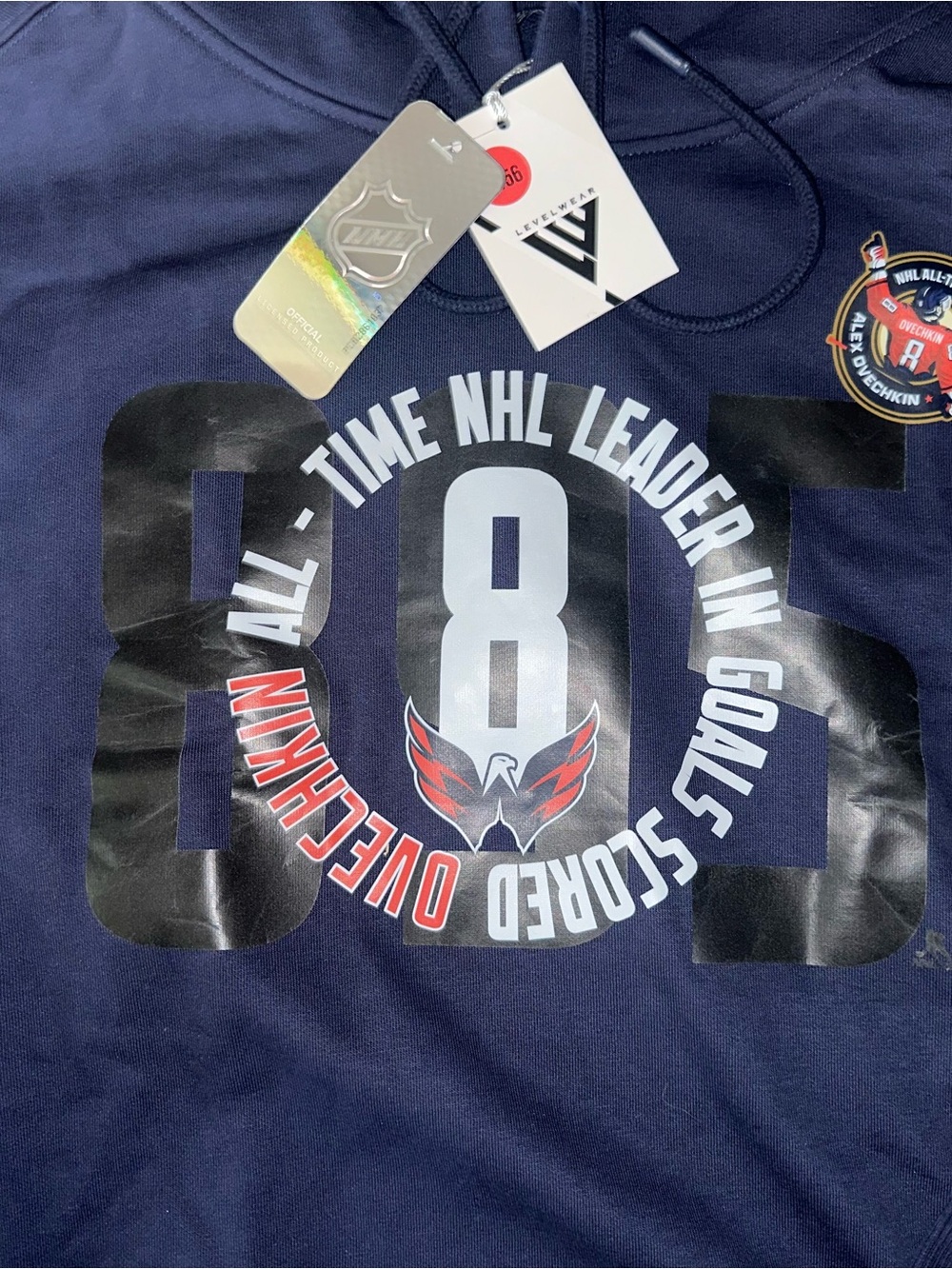 NHL Men's Navy Pullover Hoodie with Front Graphic ALEXANDER OVECHKIN - Picture 2 of 3